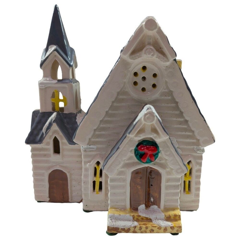 Dept 56 Snow Village Parish Church 1986 Vintage Ceramic Christmas Display Church